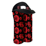 Red And Black Carnation Pattern Print Double Neoprene Wine Tote