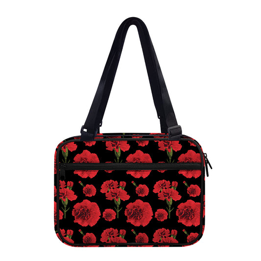 Red And Black Carnation Pattern Print Double Strap Bible Bag