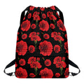 Red And Black Carnation Pattern Print Drawstring Backpack