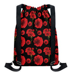 Red And Black Carnation Pattern Print Drawstring Backpack