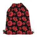 Red And Black Carnation Pattern Print Drawstring Bag