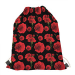 Red And Black Carnation Pattern Print Drawstring Bag