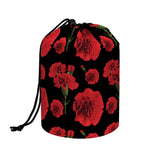 Red And Black Carnation Pattern Print Drawstring Makeup Bag