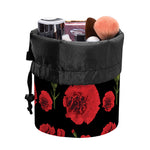 Red And Black Carnation Pattern Print Drawstring Makeup Bag