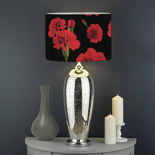 Red And Black Carnation Pattern Print Drum Lamp Shade