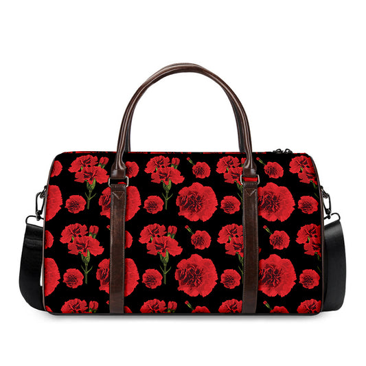 Red And Black Carnation Pattern Print Duffle Bag