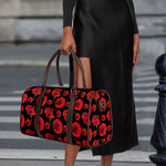 Red And Black Carnation Pattern Print Duffle Bag