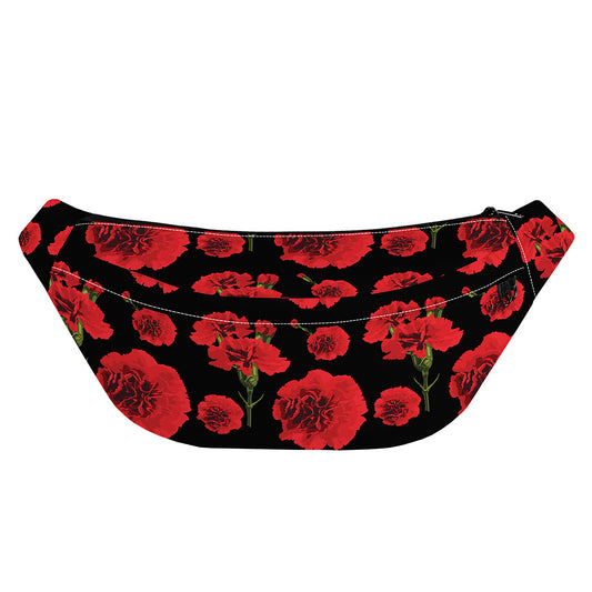 Red And Black Carnation Pattern Print Fanny Pack