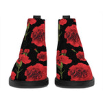 Red And Black Carnation Pattern Print Flat Ankle Boots