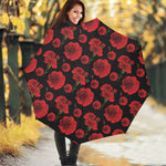 Red And Black Carnation Pattern Print Foldable Umbrella