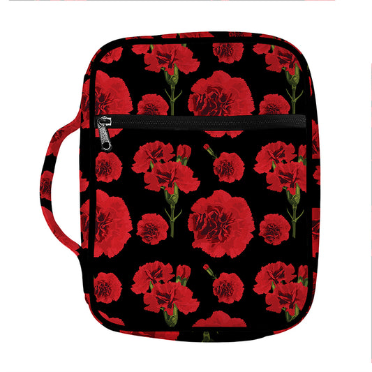 Red And Black Carnation Pattern Print Front Pocket Bible Bag