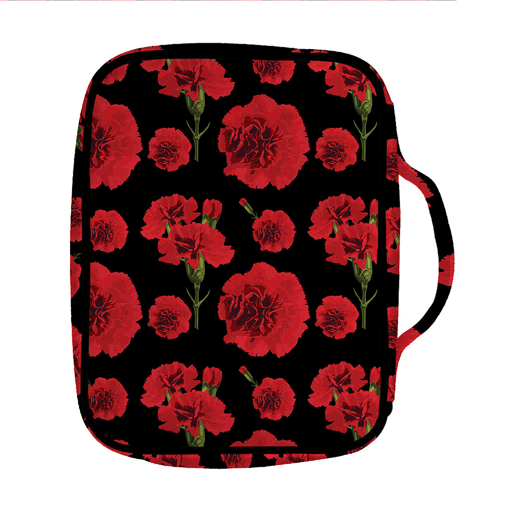 Red And Black Carnation Pattern Print Front Pocket Bible Bag