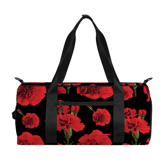 Red And Black Carnation Pattern Print Gym Bag