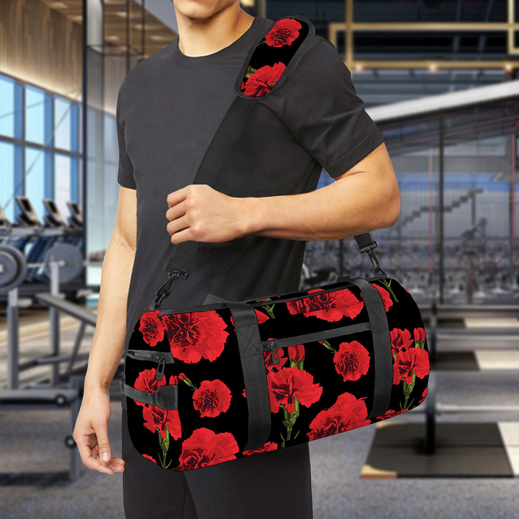 Red And Black Carnation Pattern Print Gym Bag