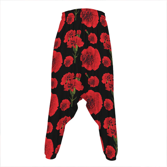 Red And Black Carnation Pattern Print Hammer Pants