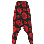 Red And Black Carnation Pattern Print Hammer Pants