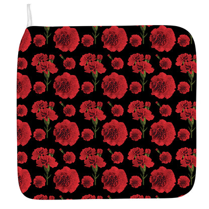 Red And Black Carnation Pattern Print Hand Towel