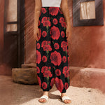 Red And Black Carnation Pattern Print Harem Pants