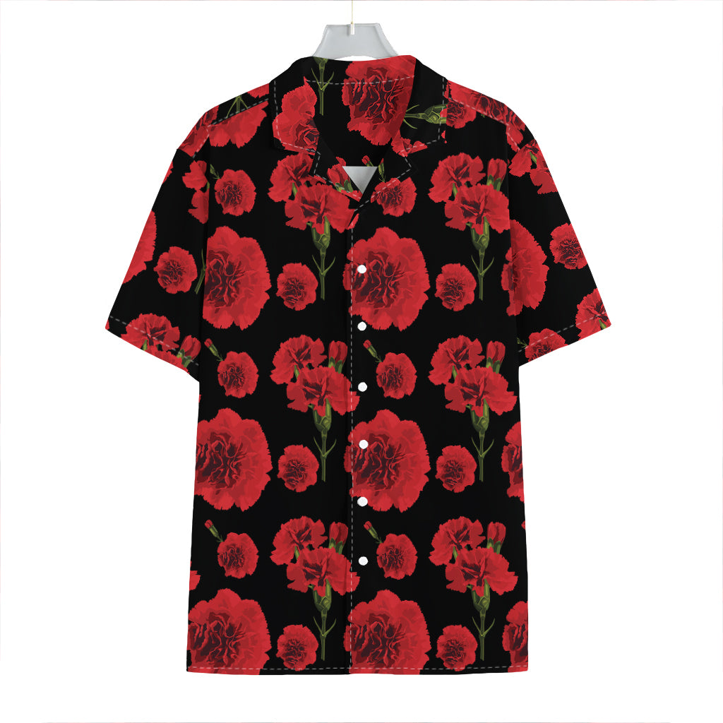 Red And Black Carnation Pattern Print Hawaiian Shirt