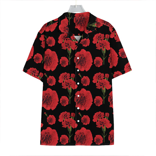 Red And Black Carnation Pattern Print Hawaiian Shirt