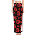 Red And Black Carnation Pattern Print High Slit Maxi Skirt