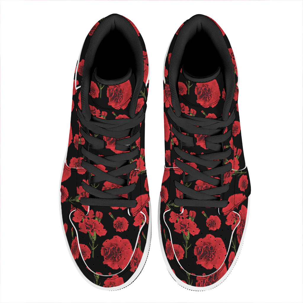 Red And Black Carnation Pattern Print High Top Leather Sneakers