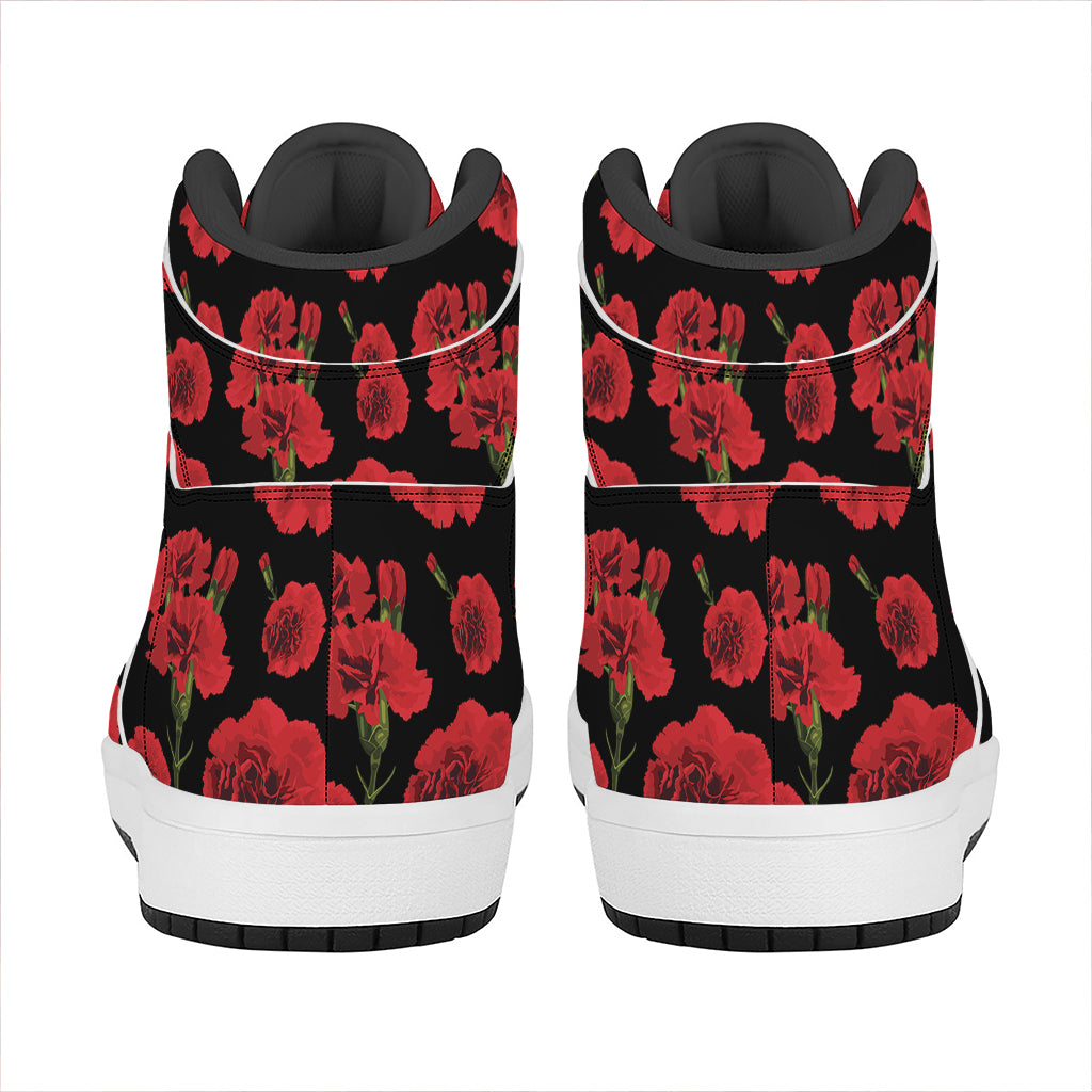 Red And Black Carnation Pattern Print High Top Leather Sneakers