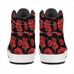 Red And Black Carnation Pattern Print High Top Leather Sneakers