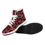 Red And Black Carnation Pattern Print High Top Leather Sneakers