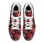 Red And Black Carnation Pattern Print High Top Leather Sneakers