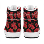 Red And Black Carnation Pattern Print High Top Leather Sneakers