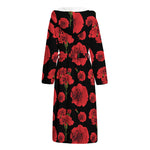 Red And Black Carnation Pattern Print Hooded Bathrobe