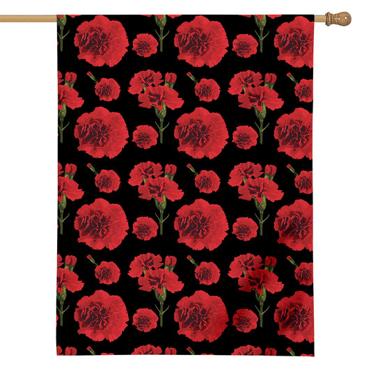 Red And Black Carnation Pattern Print House Flag