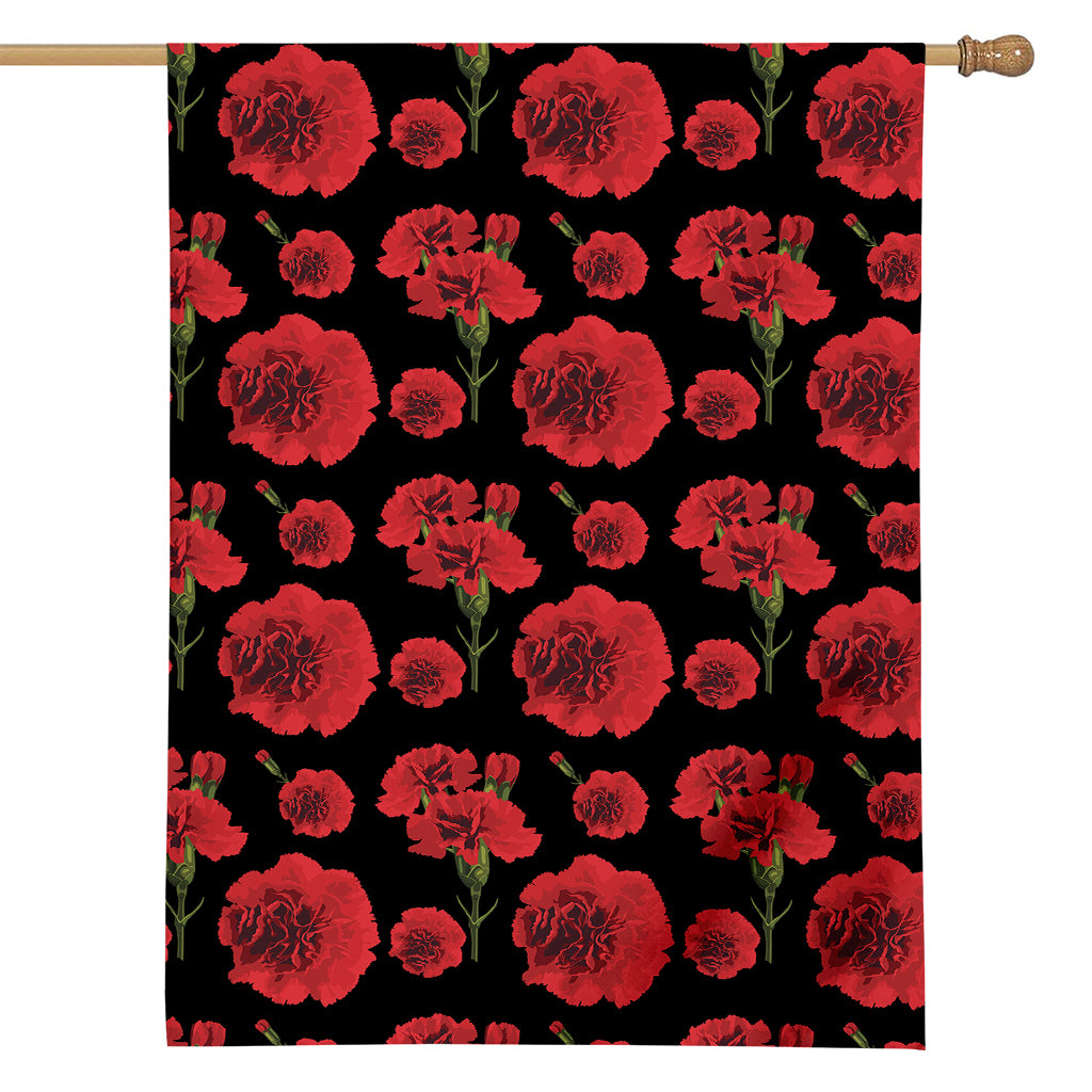 Red And Black Carnation Pattern Print House Flag