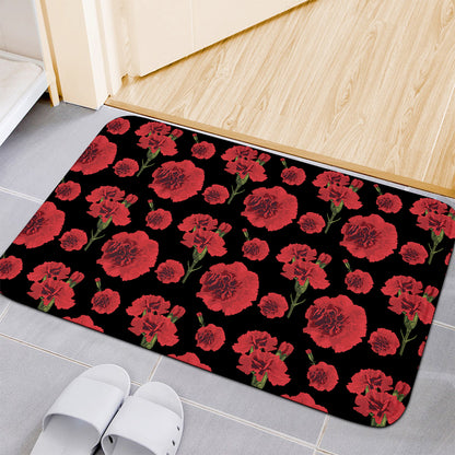 Red And Black Carnation Pattern Print Indoor Door Mat