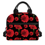 Red And Black Carnation Pattern Print Insulated Lunch Bag