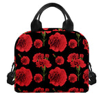 Red And Black Carnation Pattern Print Insulated Lunch Bag