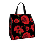 Red And Black Carnation Pattern Print Insulated Lunch Tote