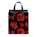 Red And Black Carnation Pattern Print Insulated Lunch Tote