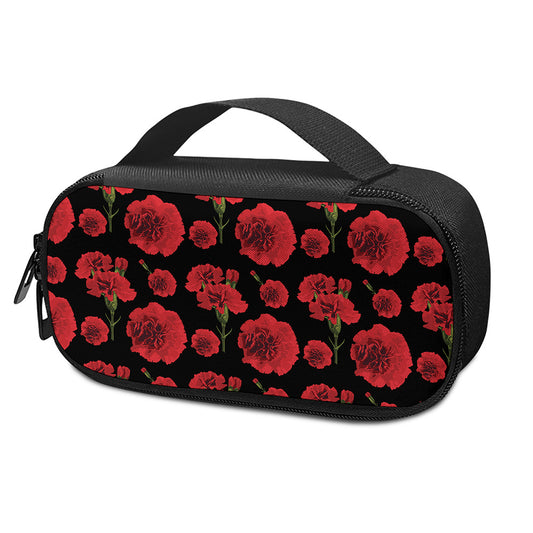Red And Black Carnation Pattern Print Insulin Cooler Travel Case