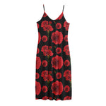 Red And Black Carnation Pattern Print Jersey Midi Cami Dress