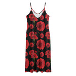 Red And Black Carnation Pattern Print Jersey Midi Cami Dress