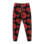 Red And Black Carnation Pattern Print Jogger Pants