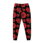 Red And Black Carnation Pattern Print Jogger Pants