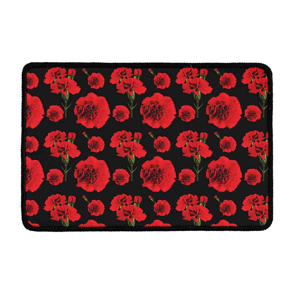 Red And Black Carnation Pattern Print Kitchen Mat