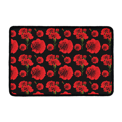 Red And Black Carnation Pattern Print Kitchen Mat