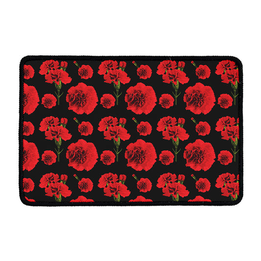 Red And Black Carnation Pattern Print Kitchen Mat
