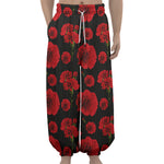 Red And Black Carnation Pattern Print Lantern Pants