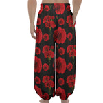 Red And Black Carnation Pattern Print Lantern Pants