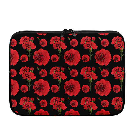 Red And Black Carnation Pattern Print Laptop Sleeve